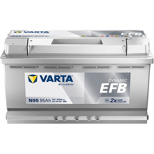 Varta Dynamic EFB 595500085 battery, three-quarter view