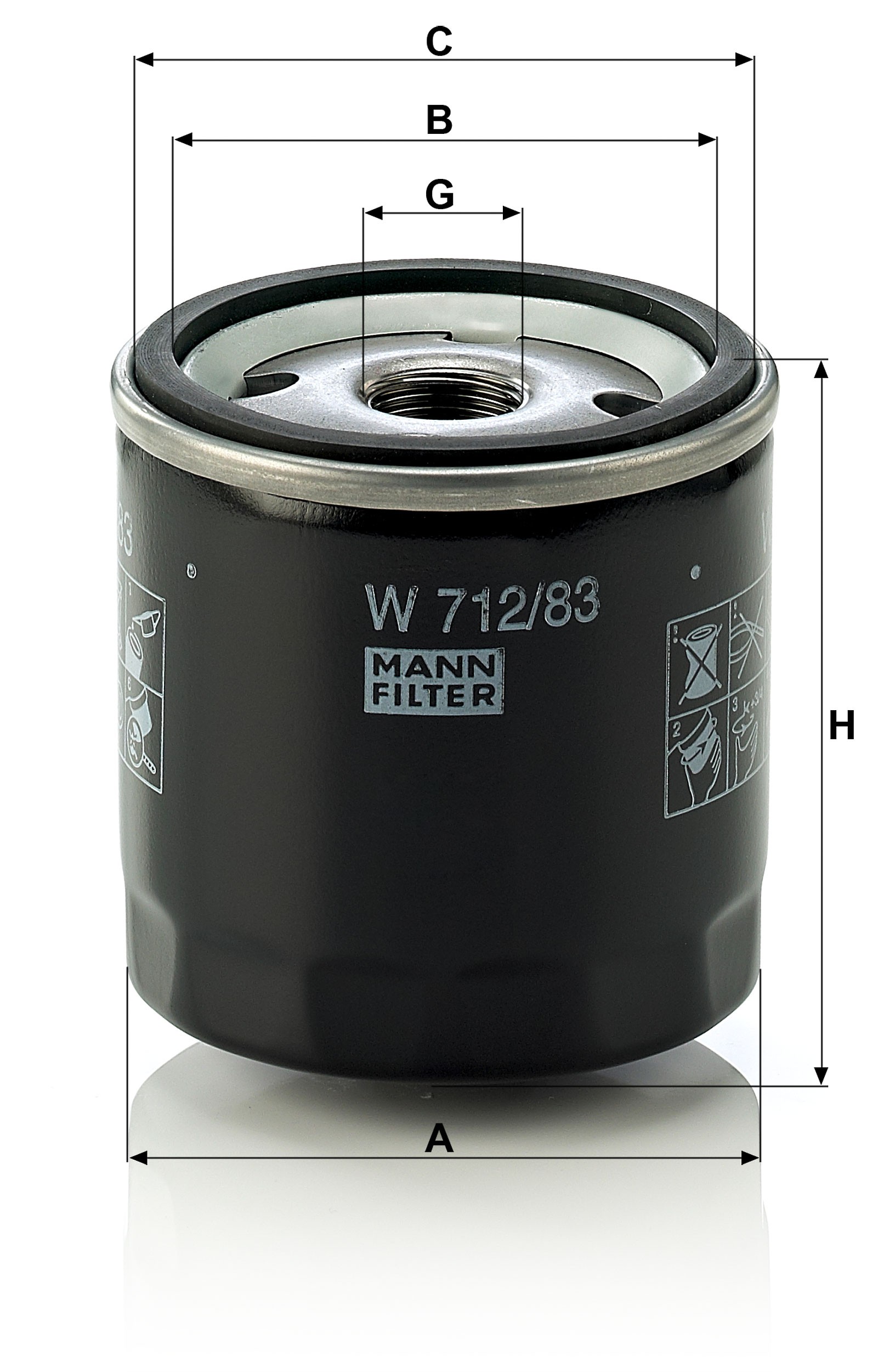 Dimension drawing of MANN-FILTER W 712/83