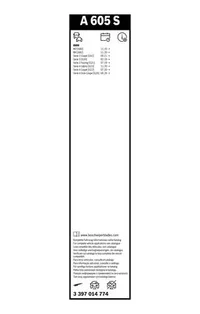 Bosch Aerotwin wiper blade set A 605 S pack label with vehicle list