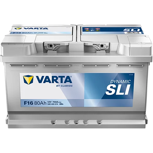 Varta Dynamic SLI 580400074 battery, three-quarter view