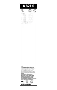 Bosch Aerotwin wiper blade set A 821 S pack label with vehicle list