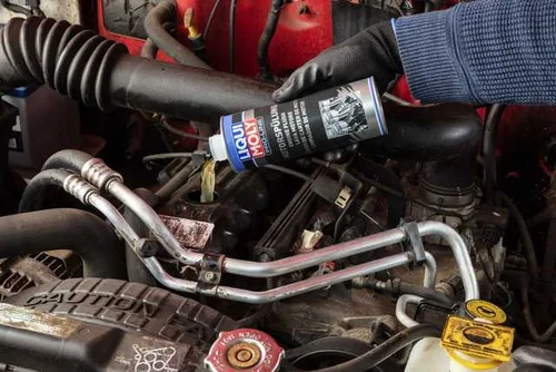 LIQUI MOLY Pro-Line engine flush being used in a workshop