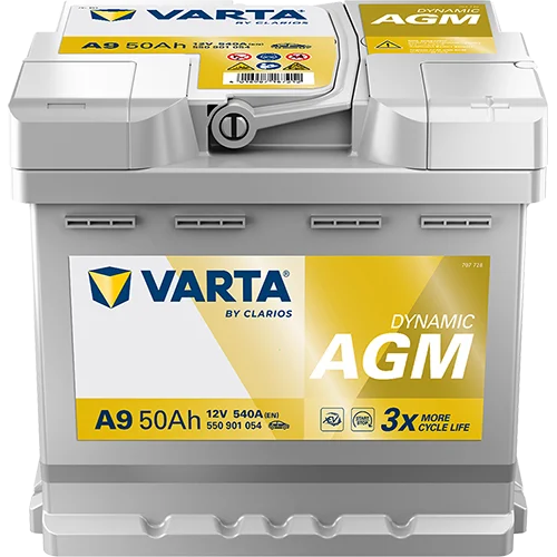 Varta Dynamic AGM 550901054 battery, three-quarter view