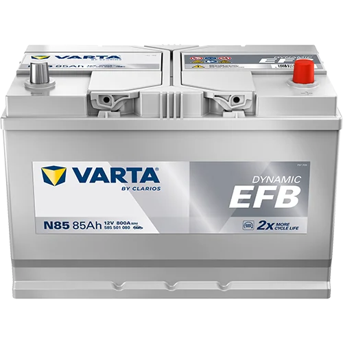 Varta Dynamic EFB 585501080 battery, three-quarter view