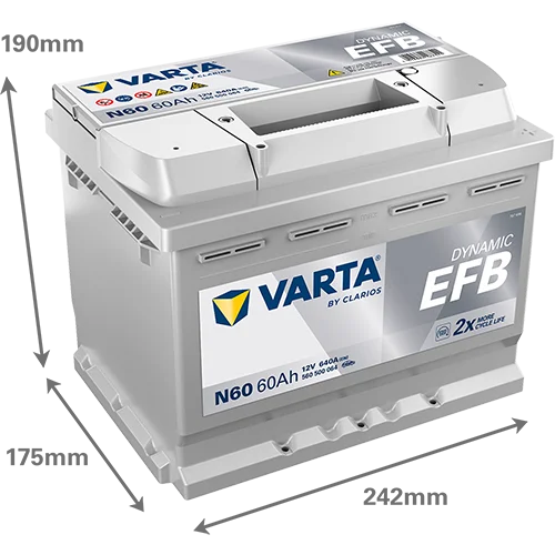 Varta Dynamic EFB 560500064 batteri, etikett foran