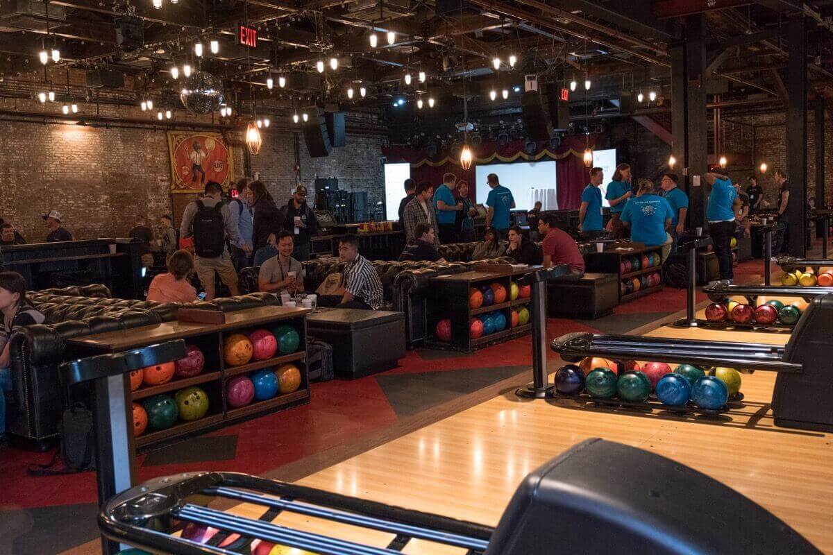 Crowded bowling alley