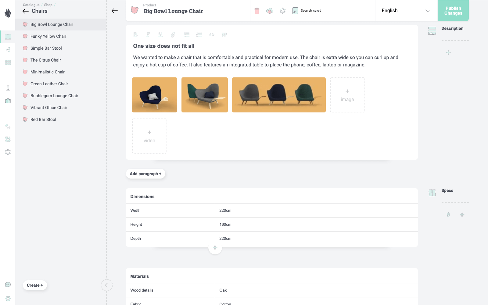 Physical products dimensions