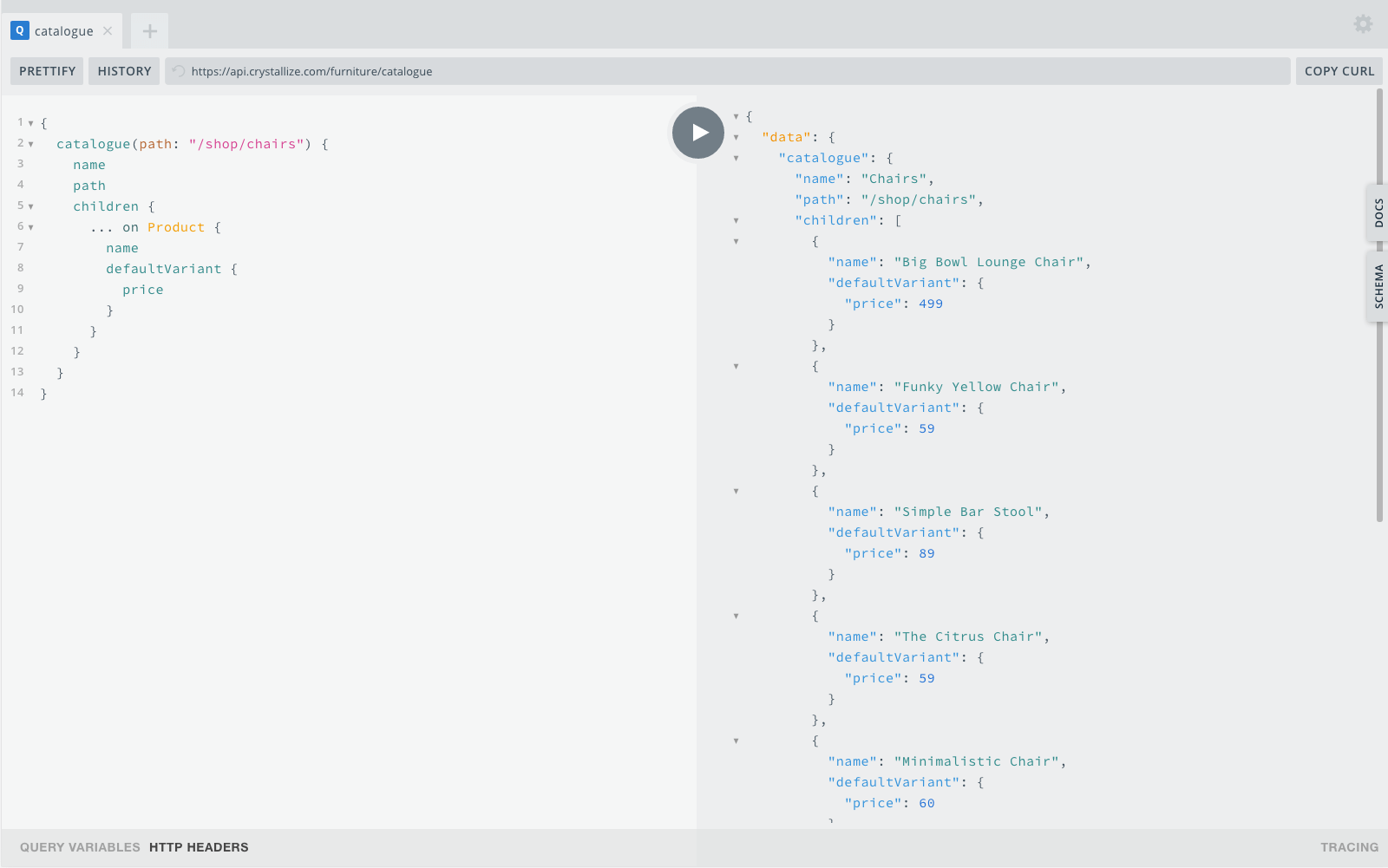 Fast GraphQL API for instant access to catalogue data.