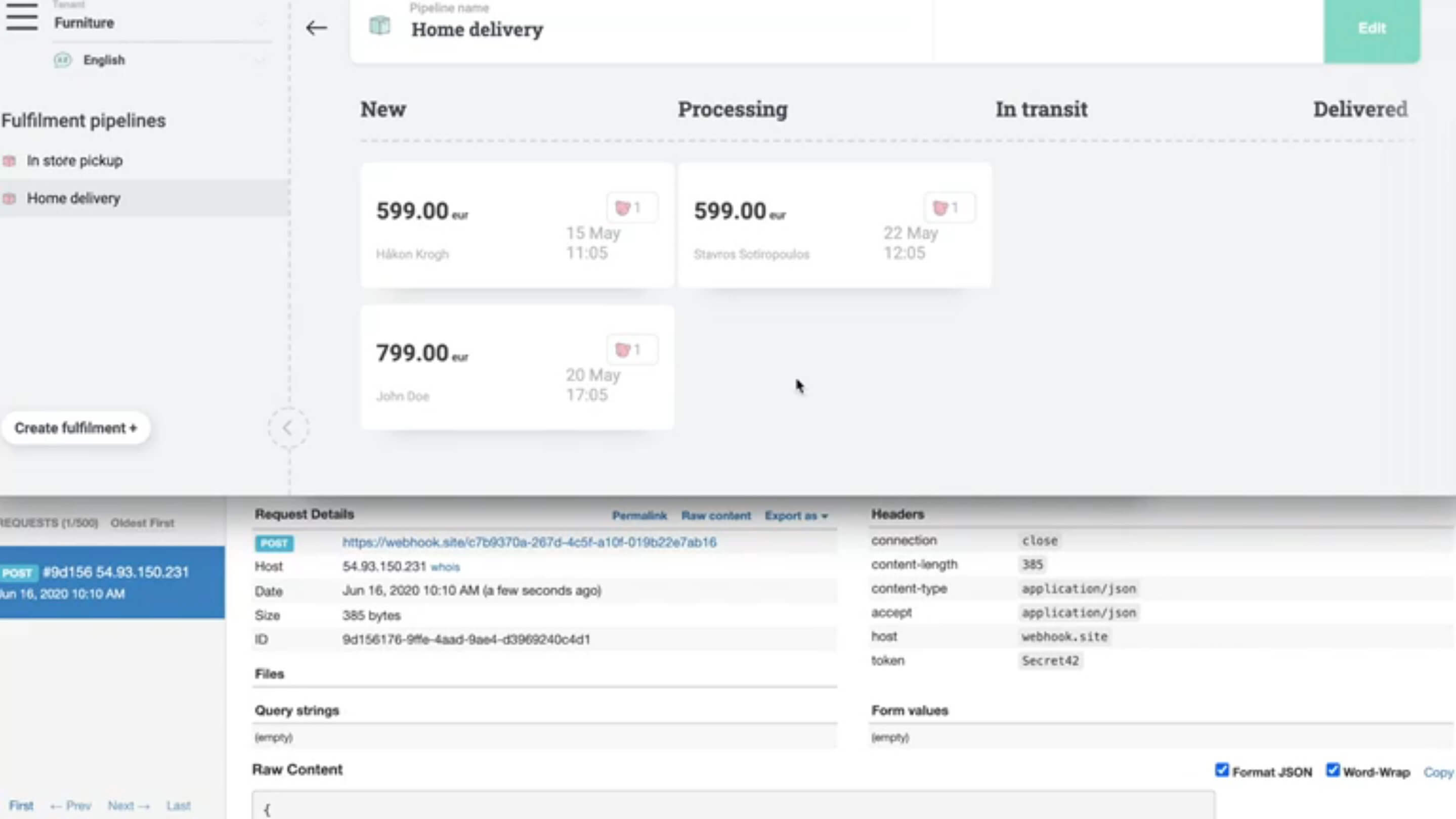 Webhooks event orchestration