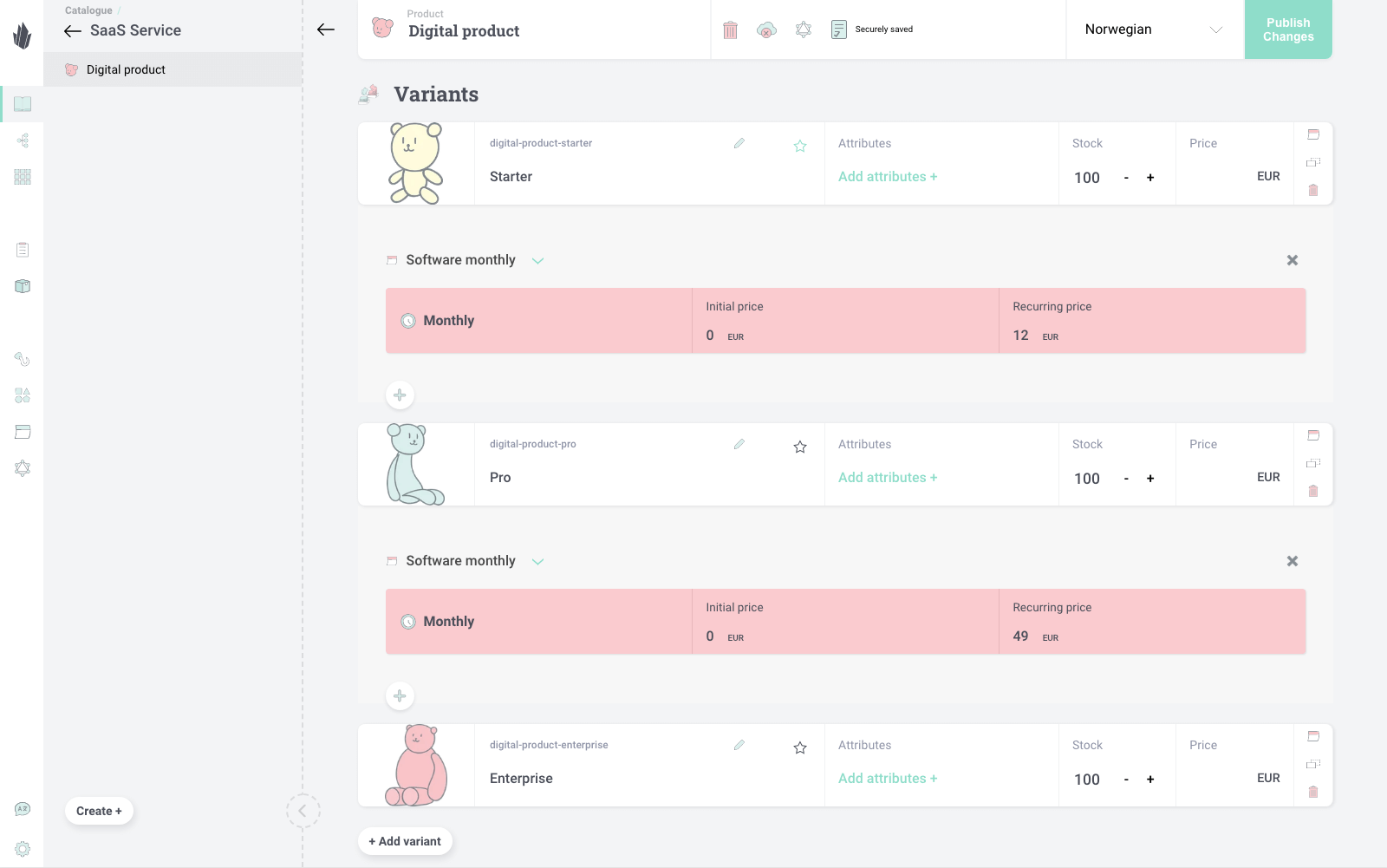 Digital products with tiered pricing.