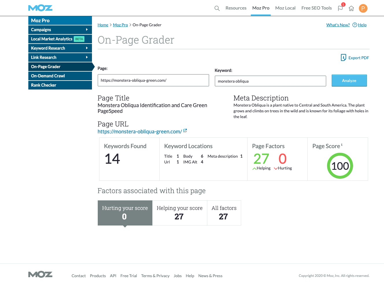 Moz SEO validation screenshot