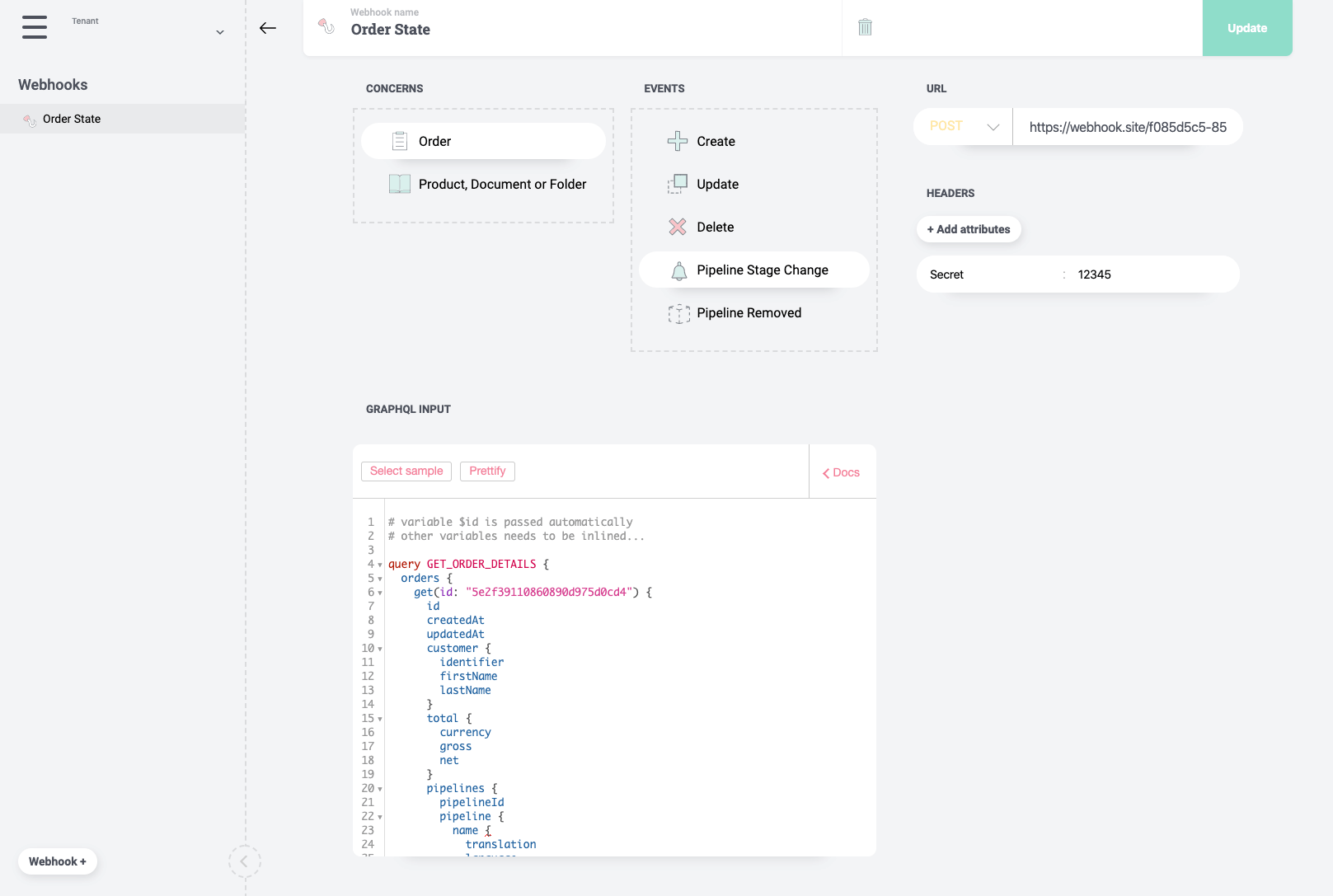 Order management with Webhooks