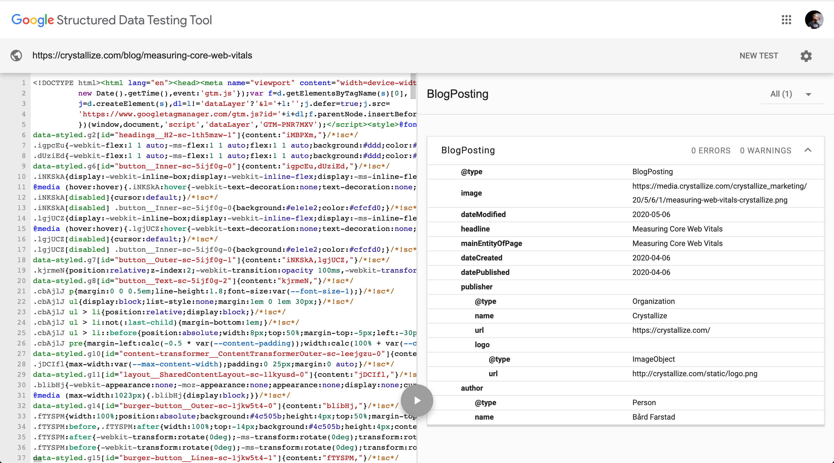 Structured data testing tool from Google