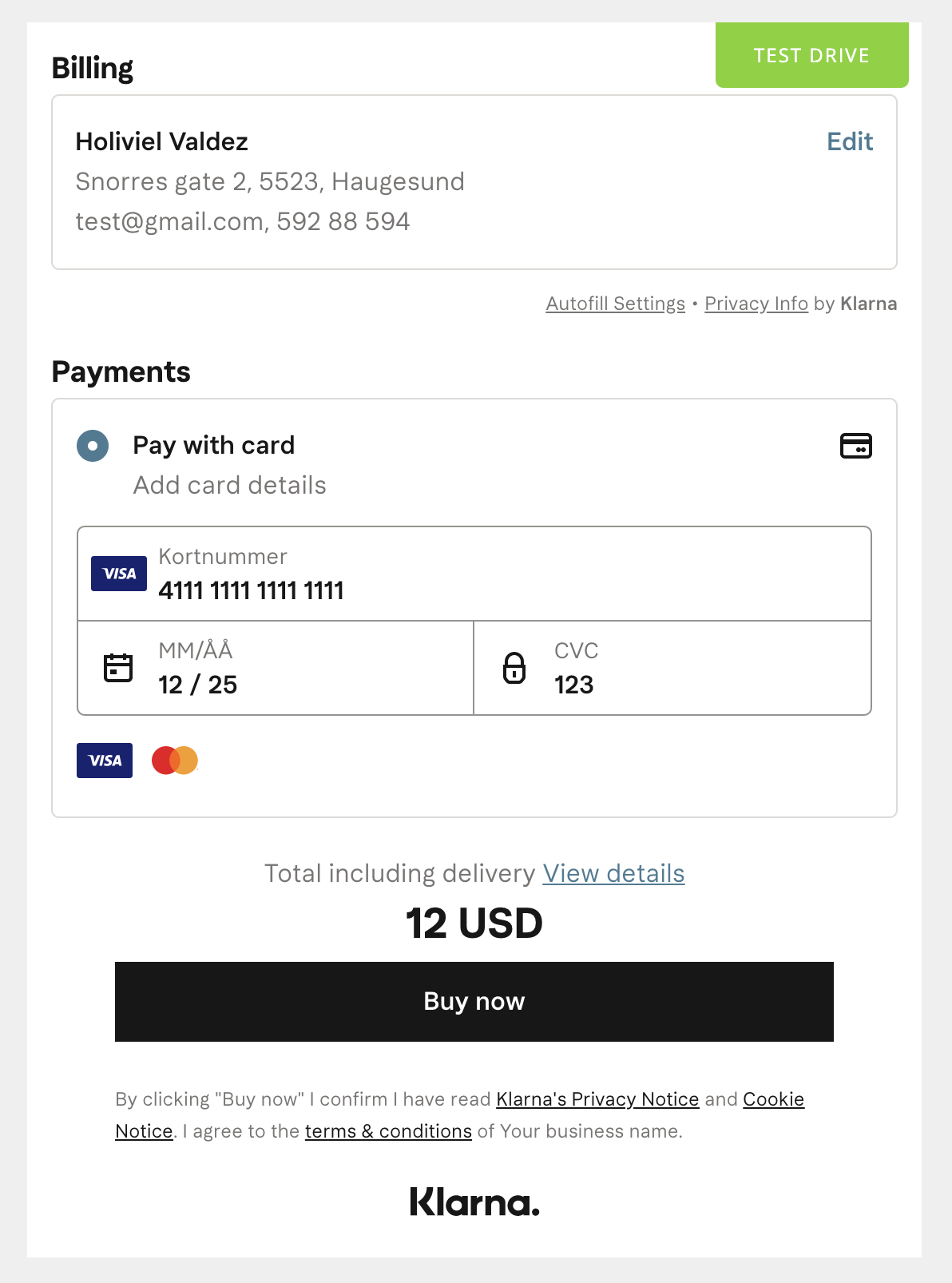 Klarna Payment Integration Crystallize