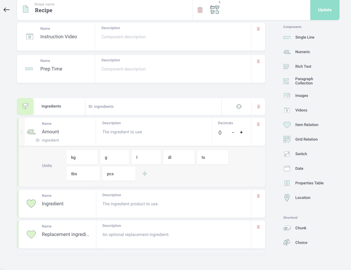 Structured content chunk definition in shape screenshot