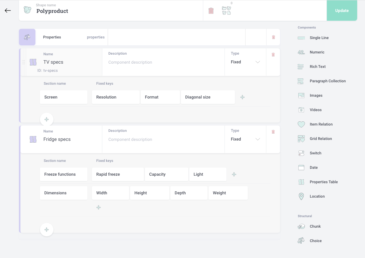 Polymorphic product properties with choice component screenshot