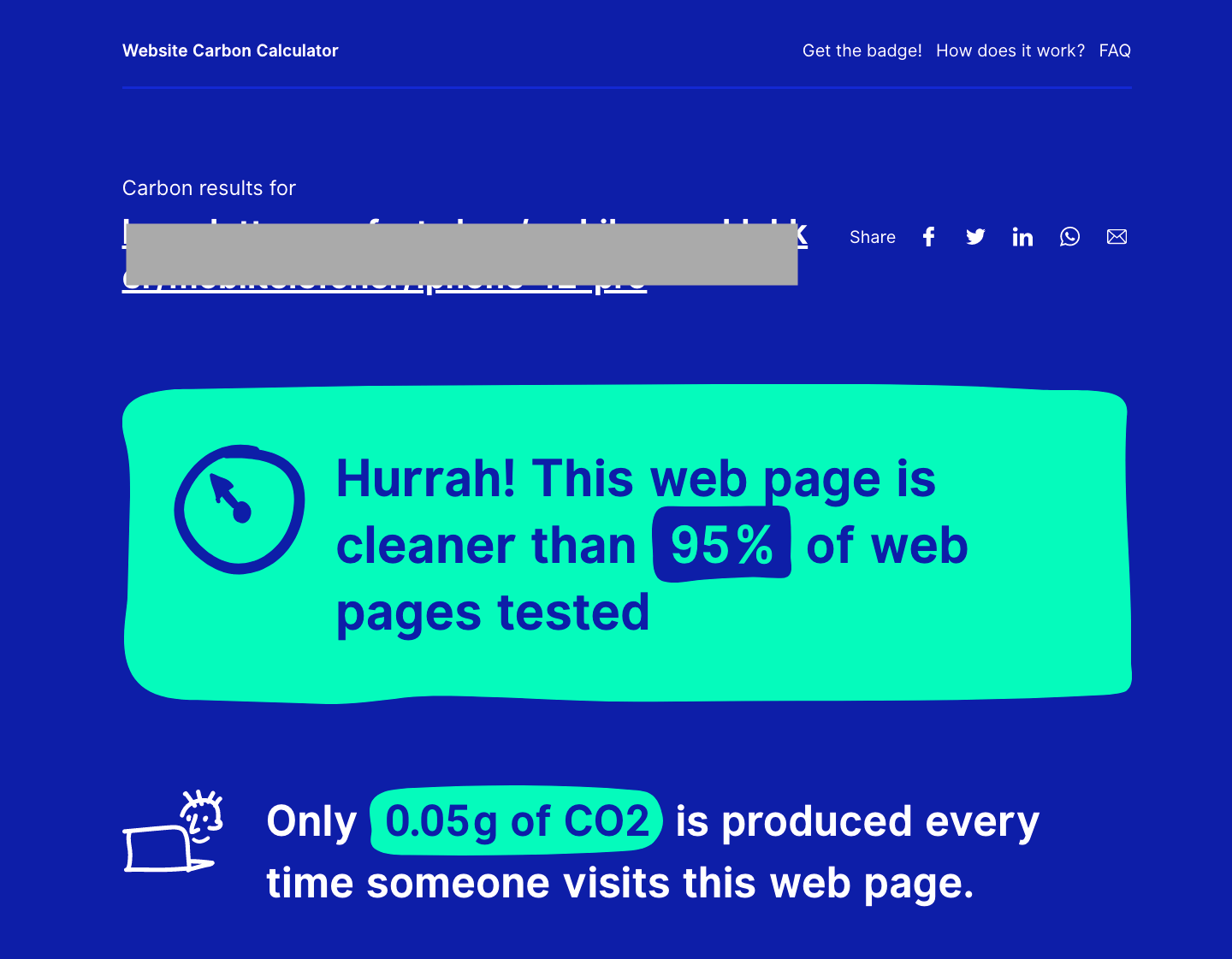Website carbon calculator results