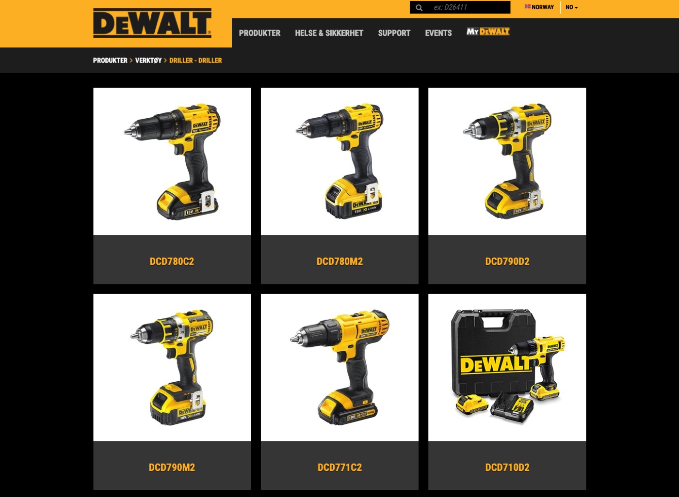 DeWalt’s website in Norway