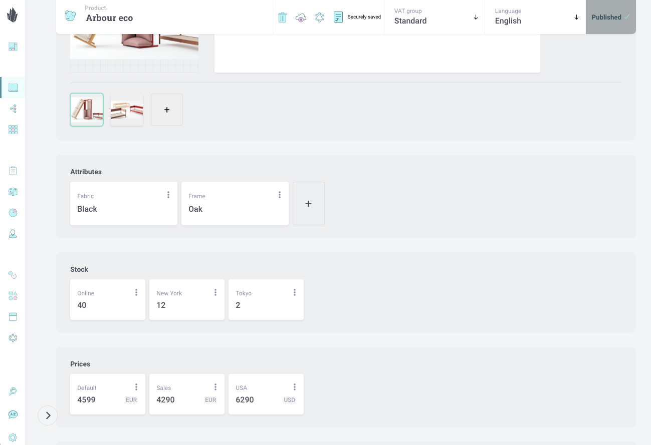 Product variant view attribute details