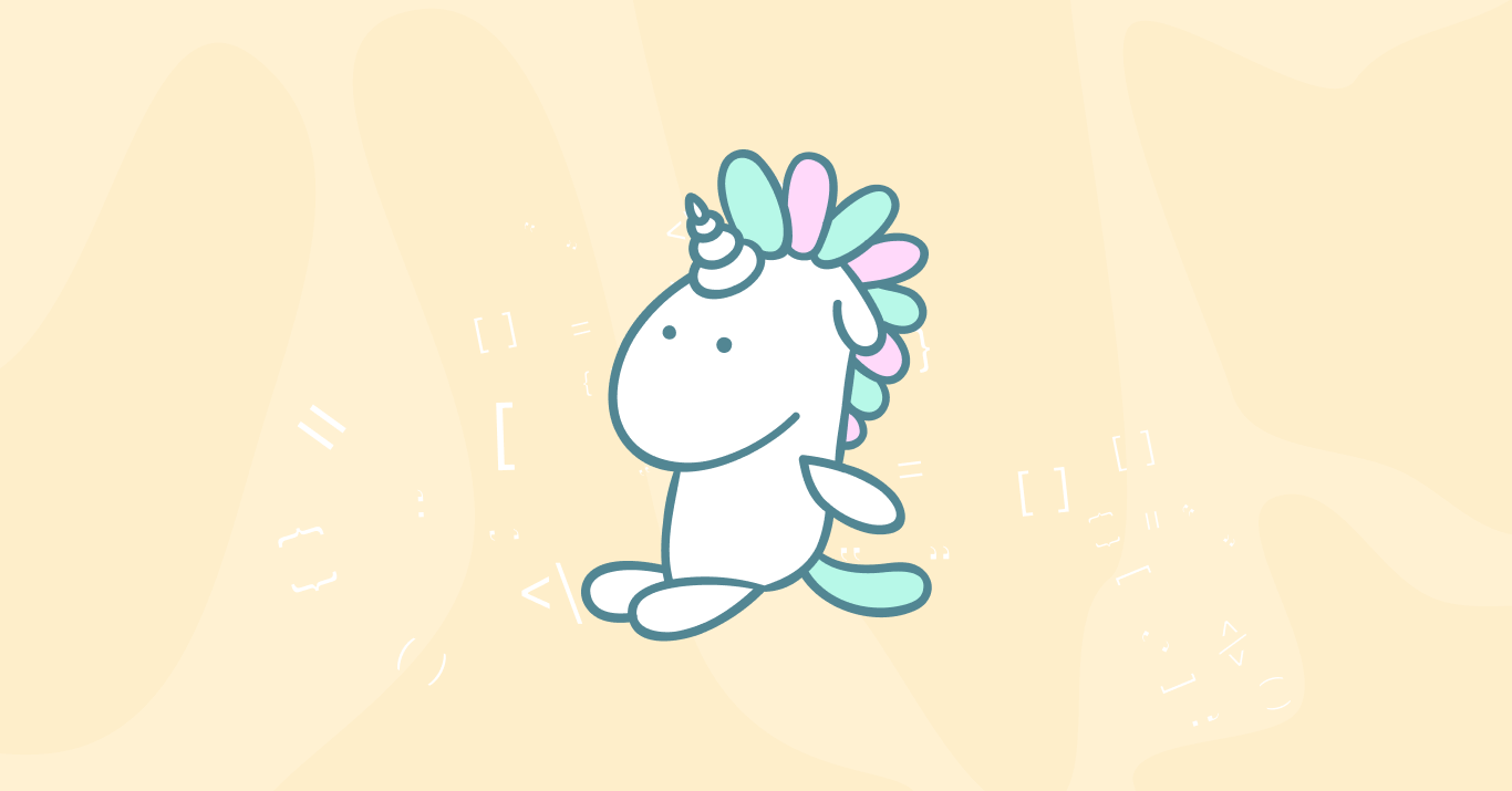 Unicorn designer / developer - A plush unicorn sitting on yellow background