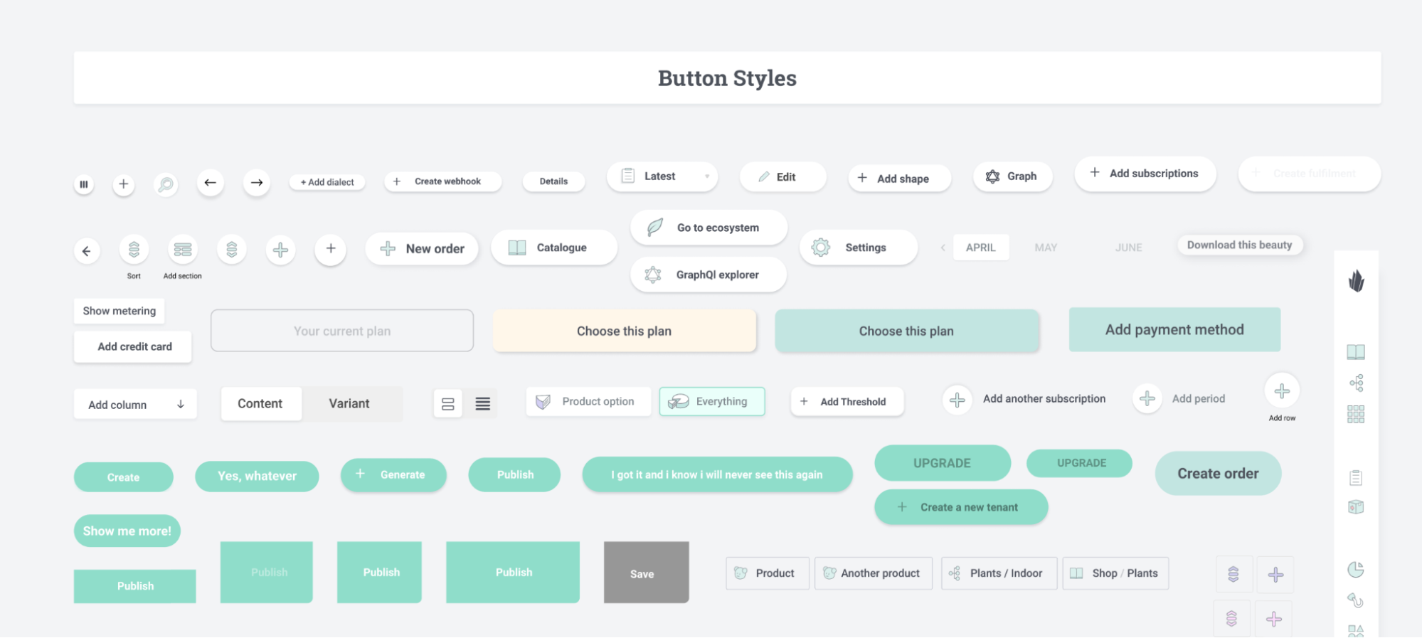 The various button styles in Crystallize.