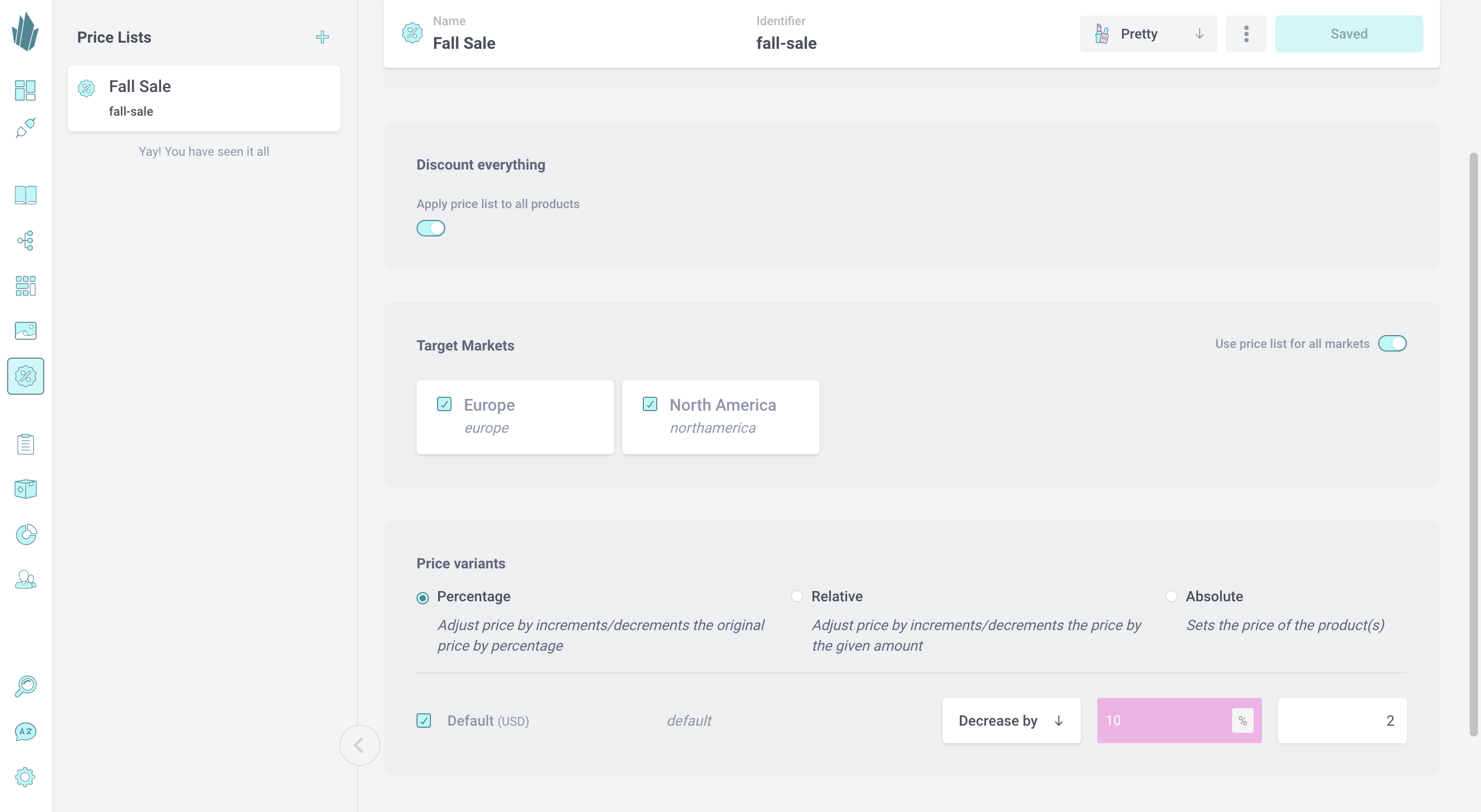 Product and Price List