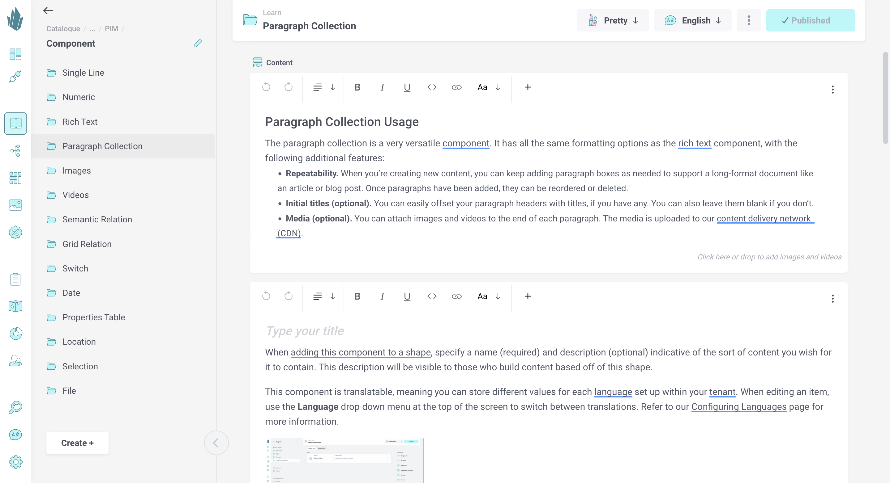 Edit paragraph collection component