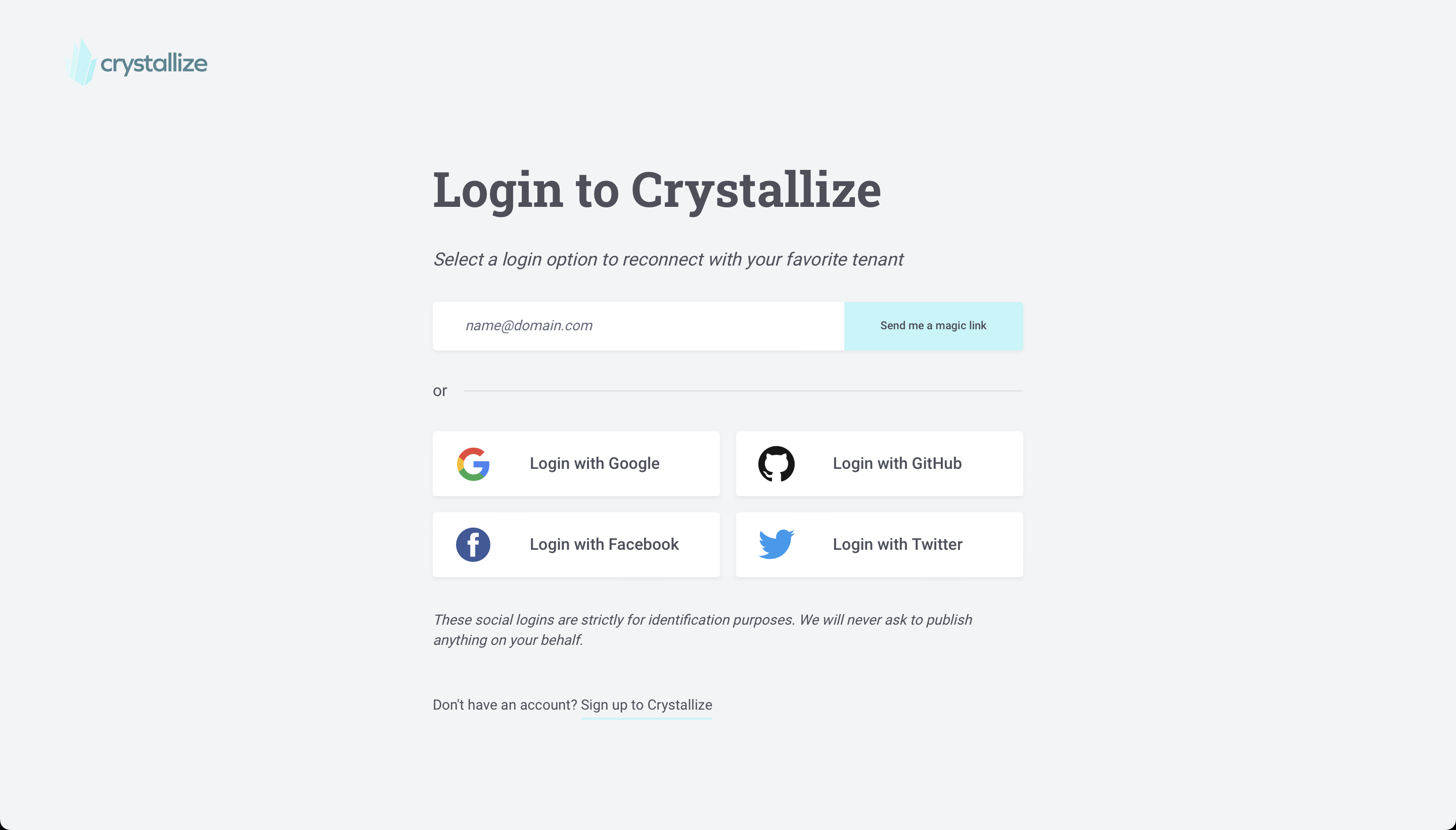 Crystallize login screen