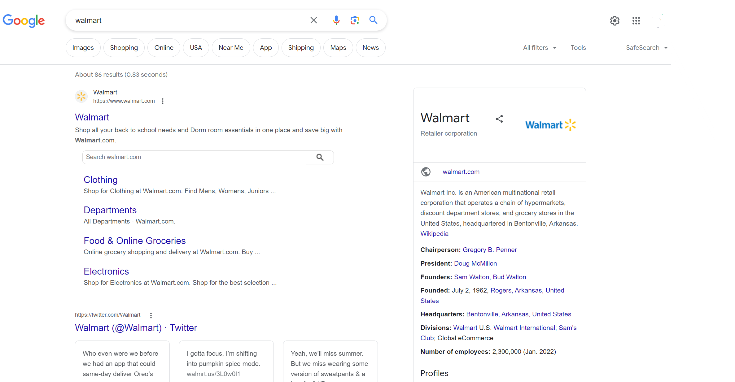 Examples of Structured Content: Walmart query search results.