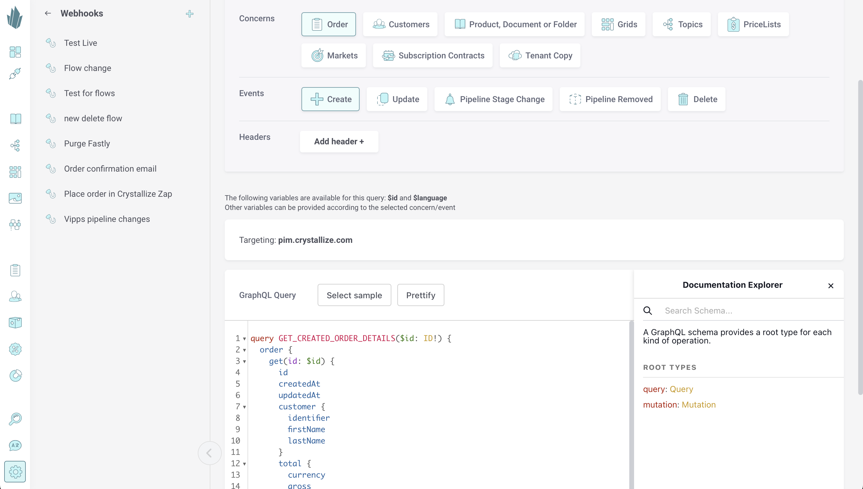 Sample query for order created webhook