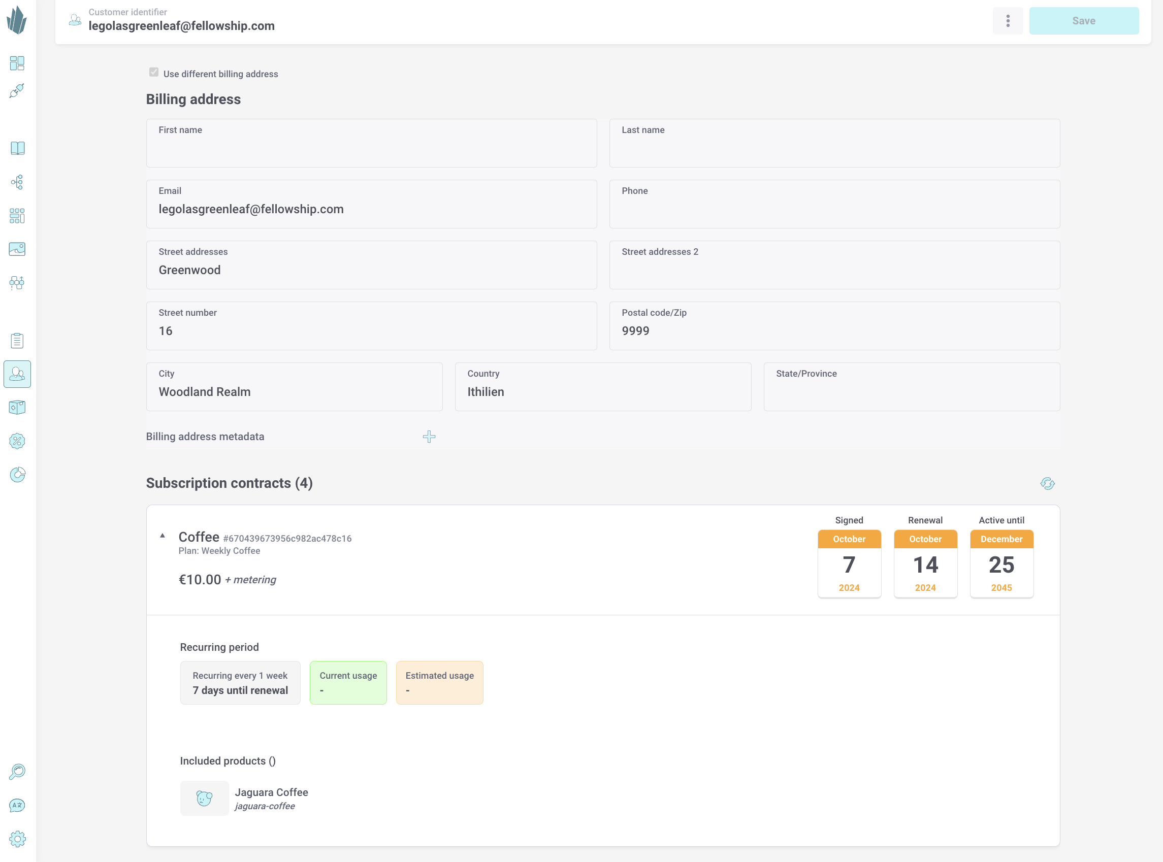 Subscription contract in the Crystallize App