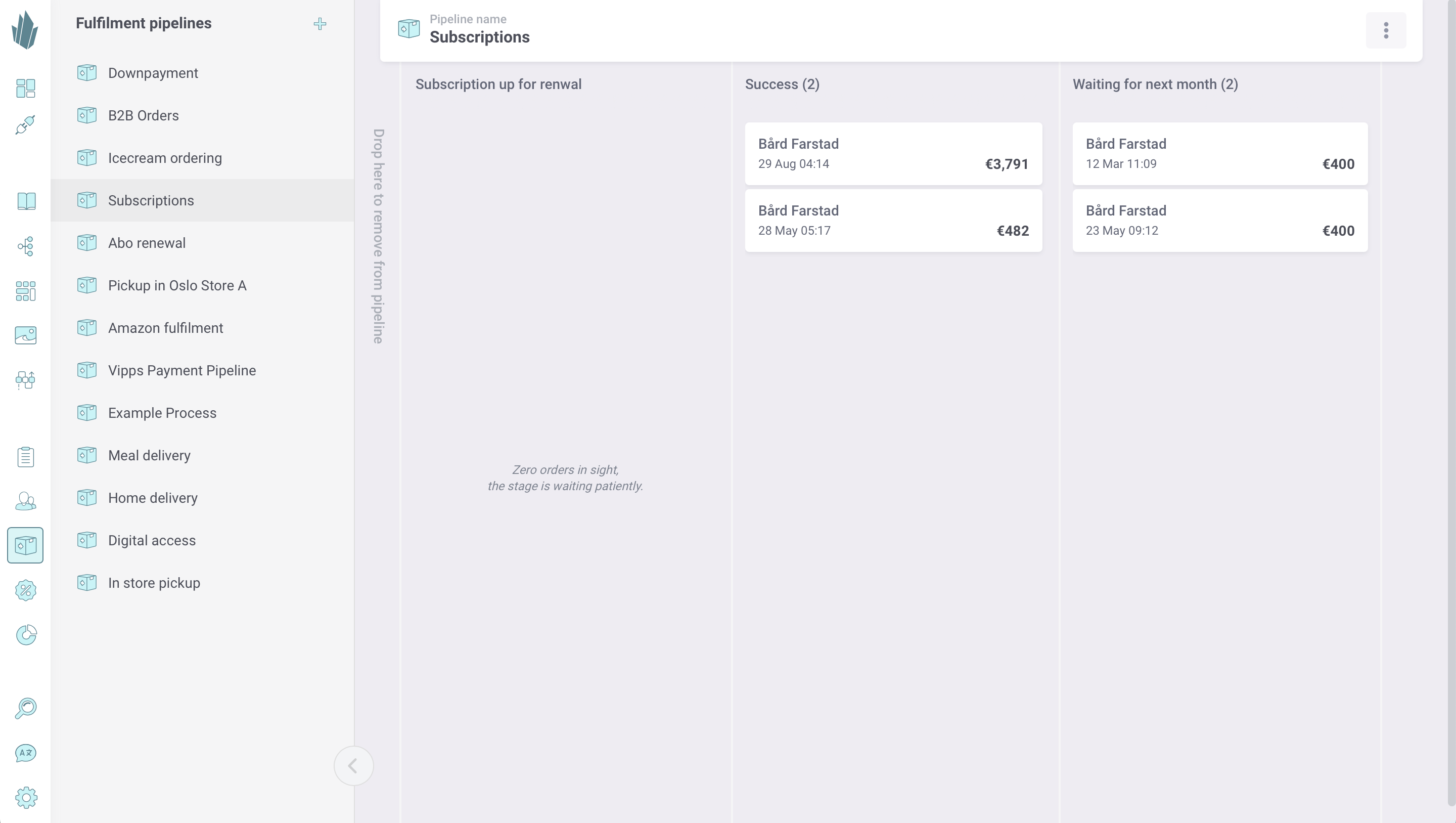 Subscription fulfilment pipeline