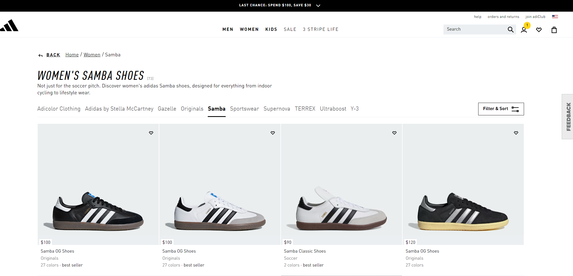  Addidas's management of its category and sub-category pages is a great example.