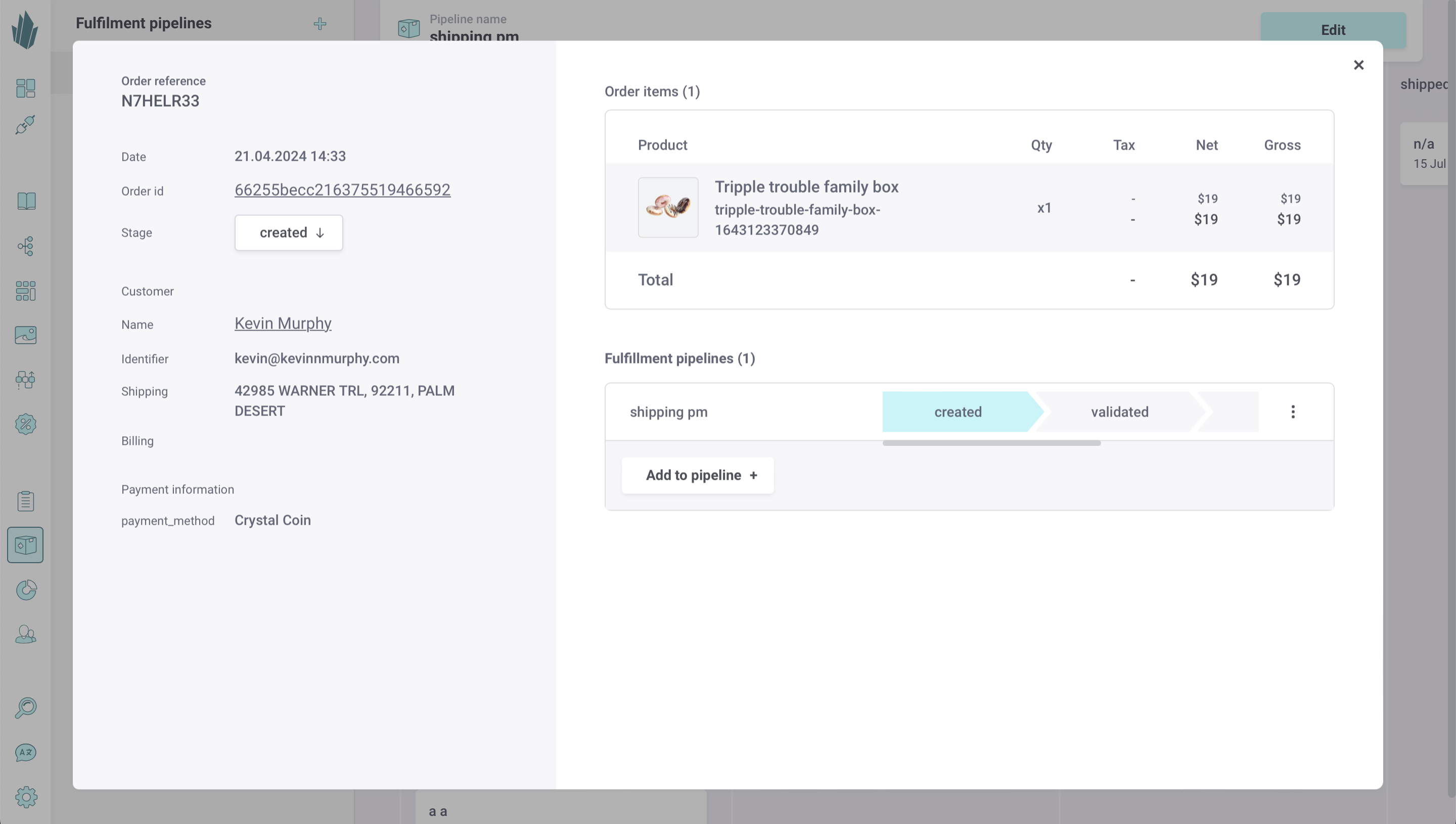 Fulfilment pipeline order details