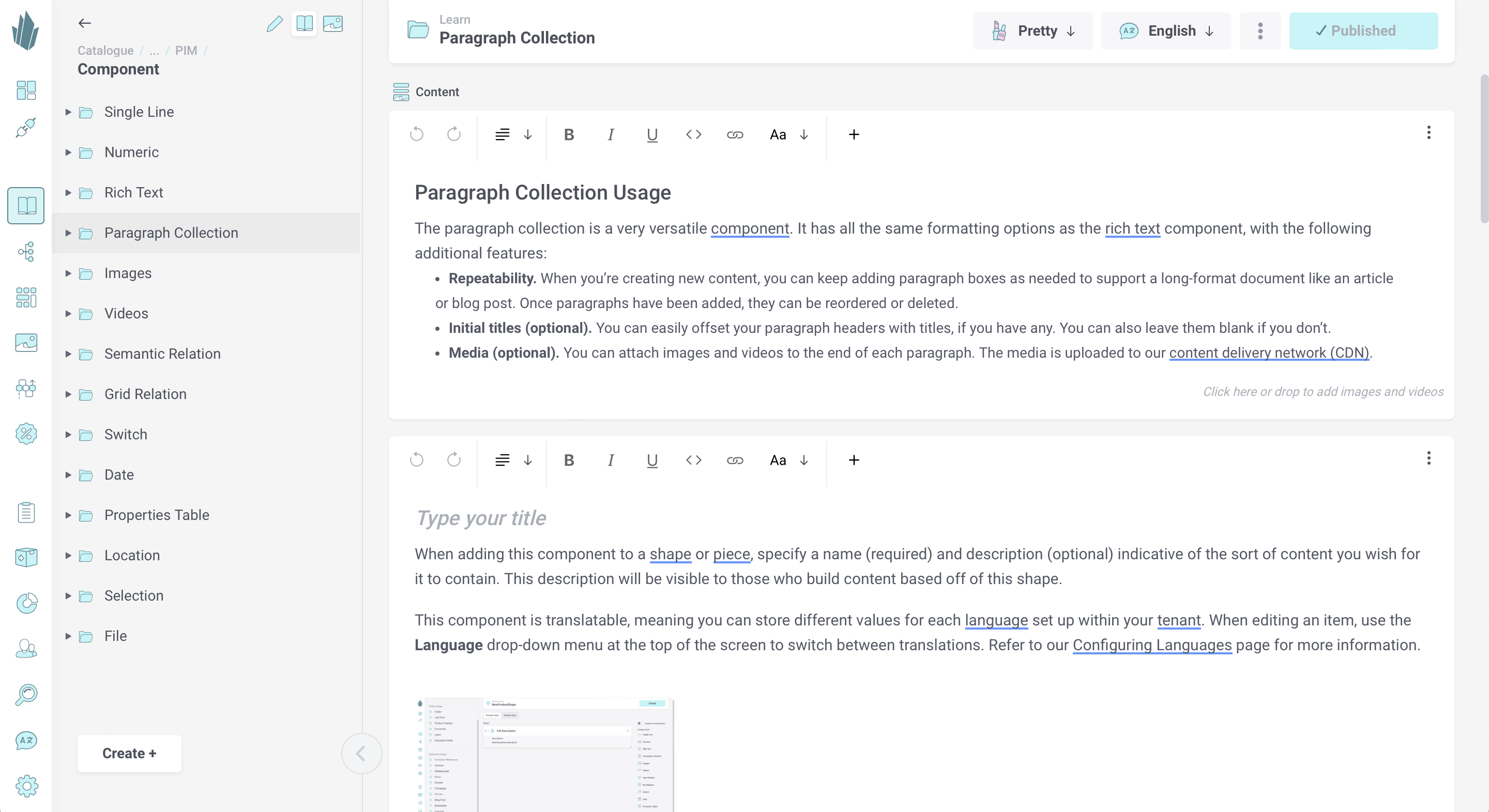 Paragraph collection component usage