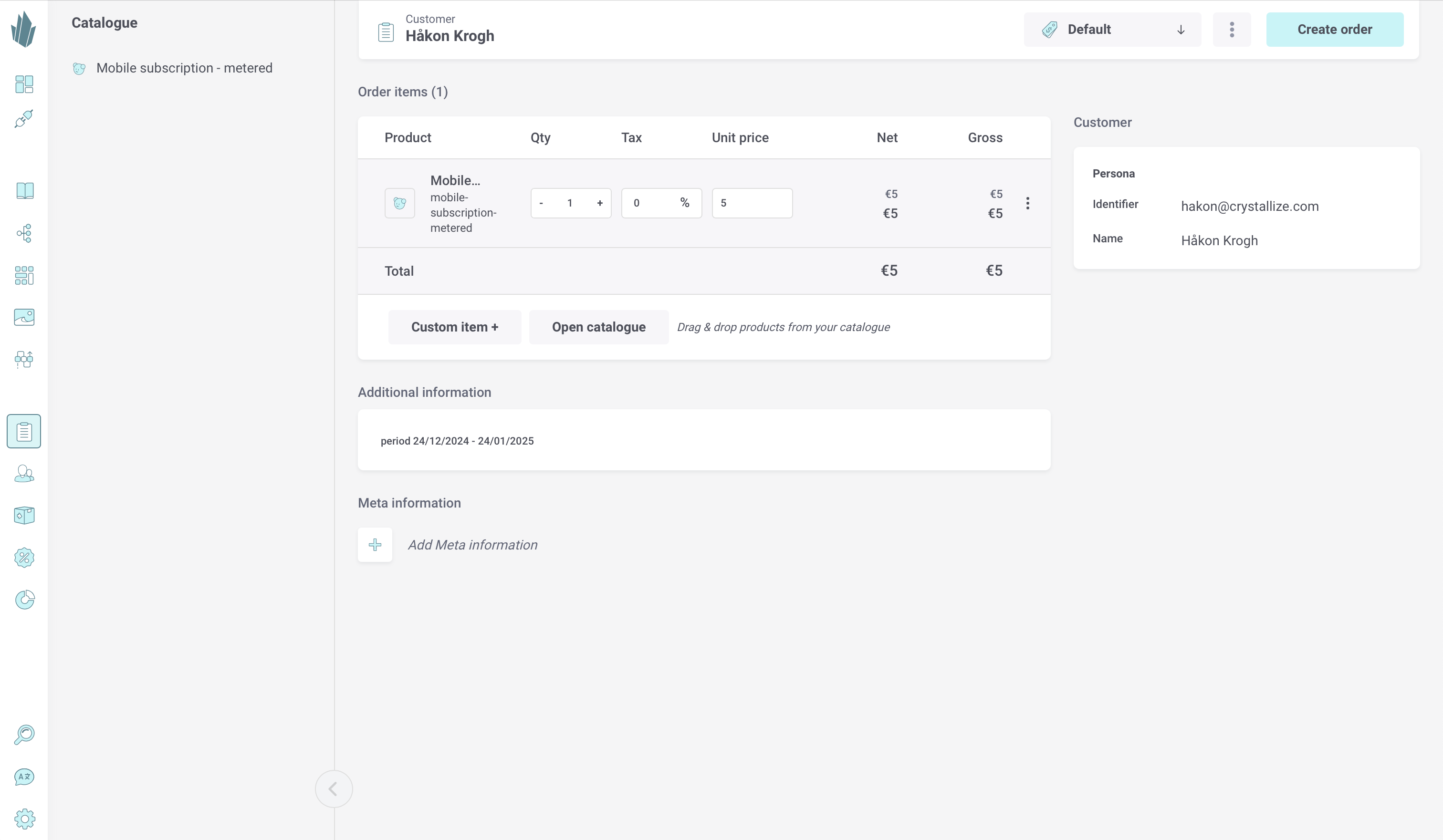 Create order from subscription contract