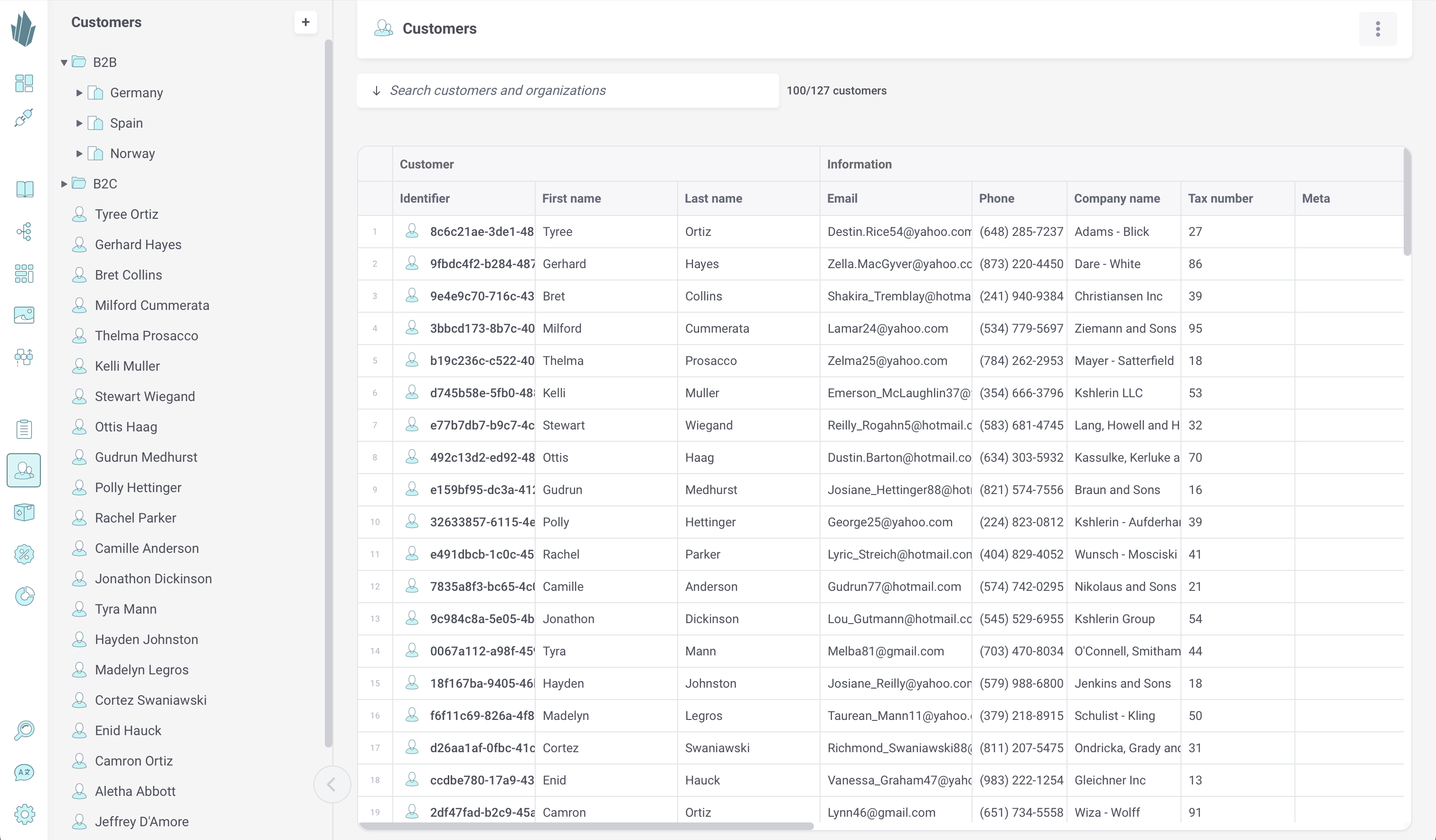 Main customer page spreadsheet