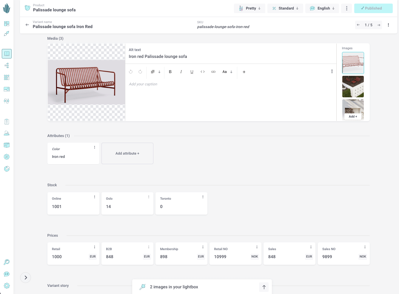 Product variant details in pretty view