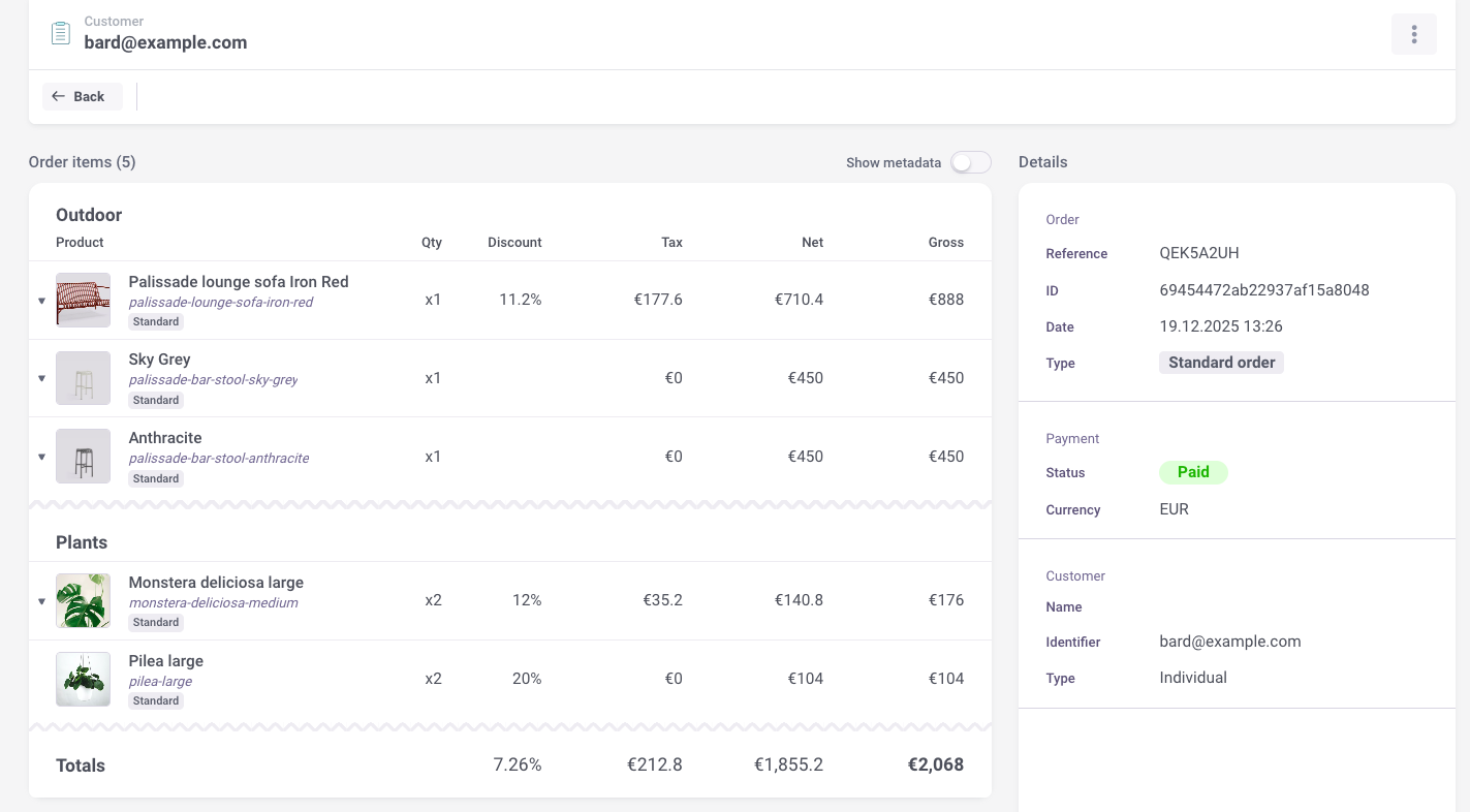 Order view in Crystallize