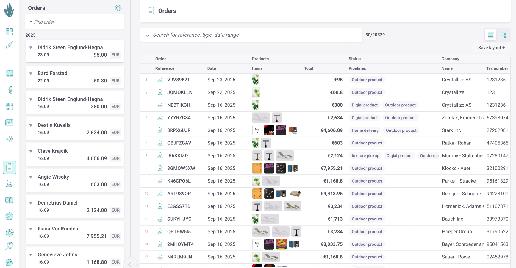 Order listing in Nerdy view