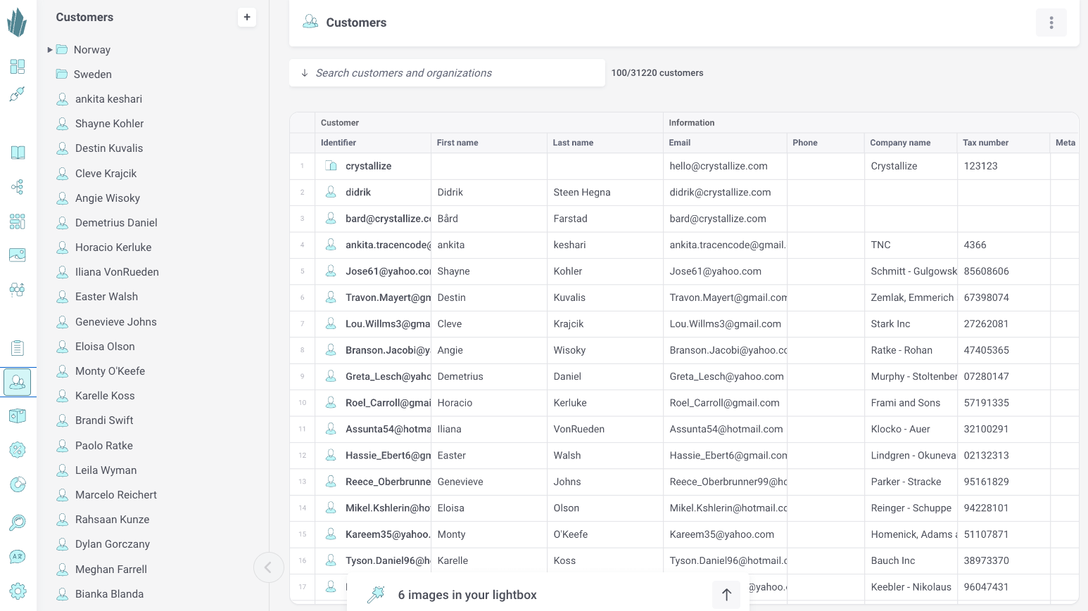 Customer listing