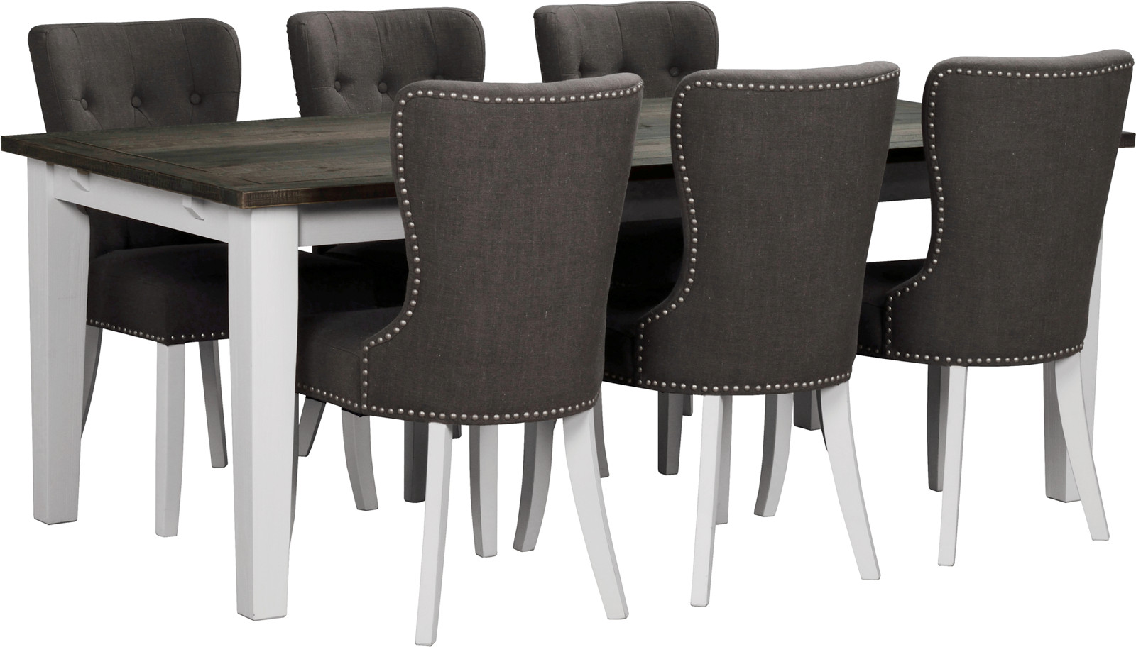 Nottingham bord og 6 Adele stoler grått stoff