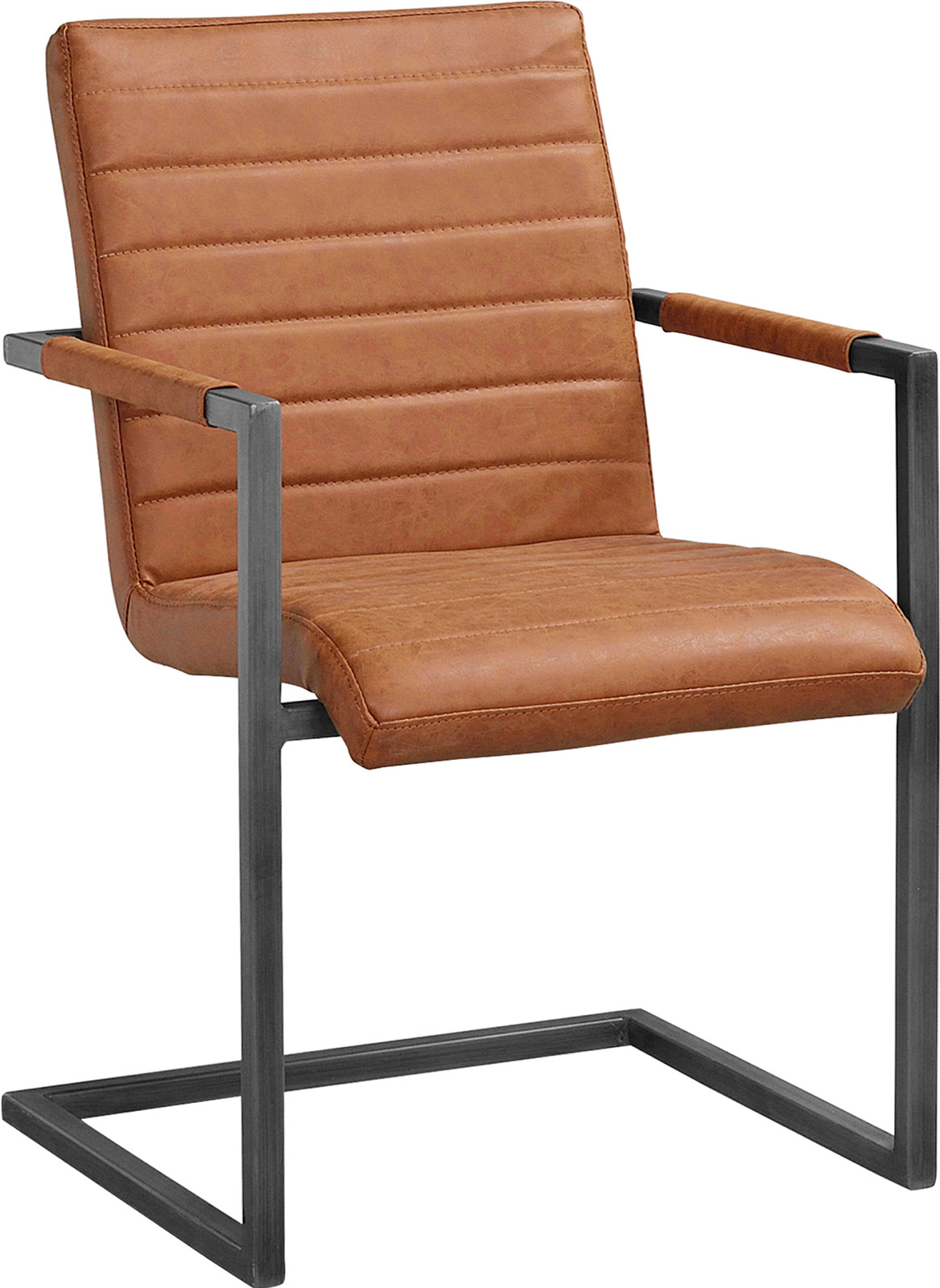 Clive stol cognac kunstlær grått stål