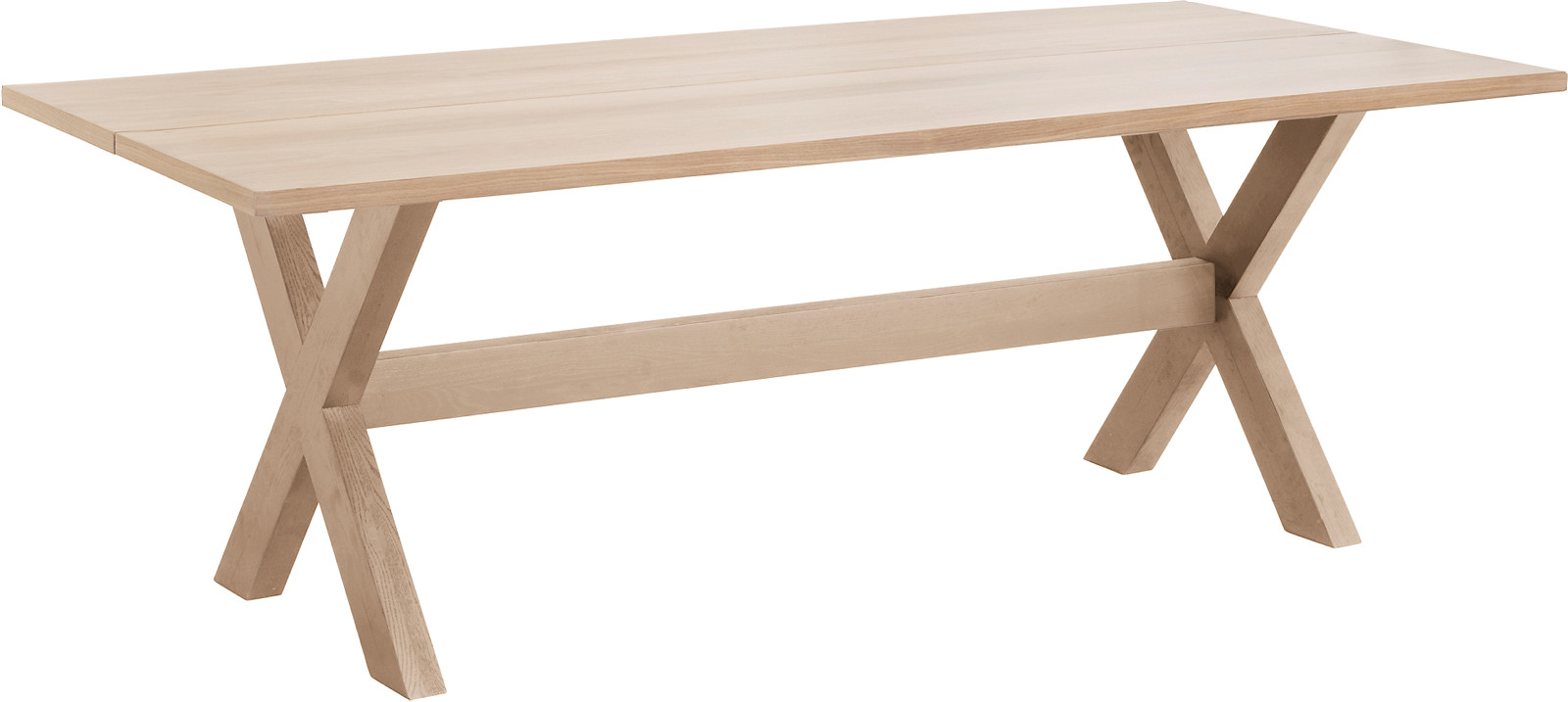 Nobel spisebord, 220x100 cm, med X-ben, hvitoljet