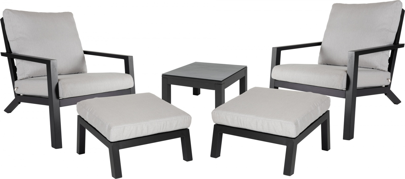 Denver sett 2 stoler + 2 skamler + sidebord sort/lys grå ole