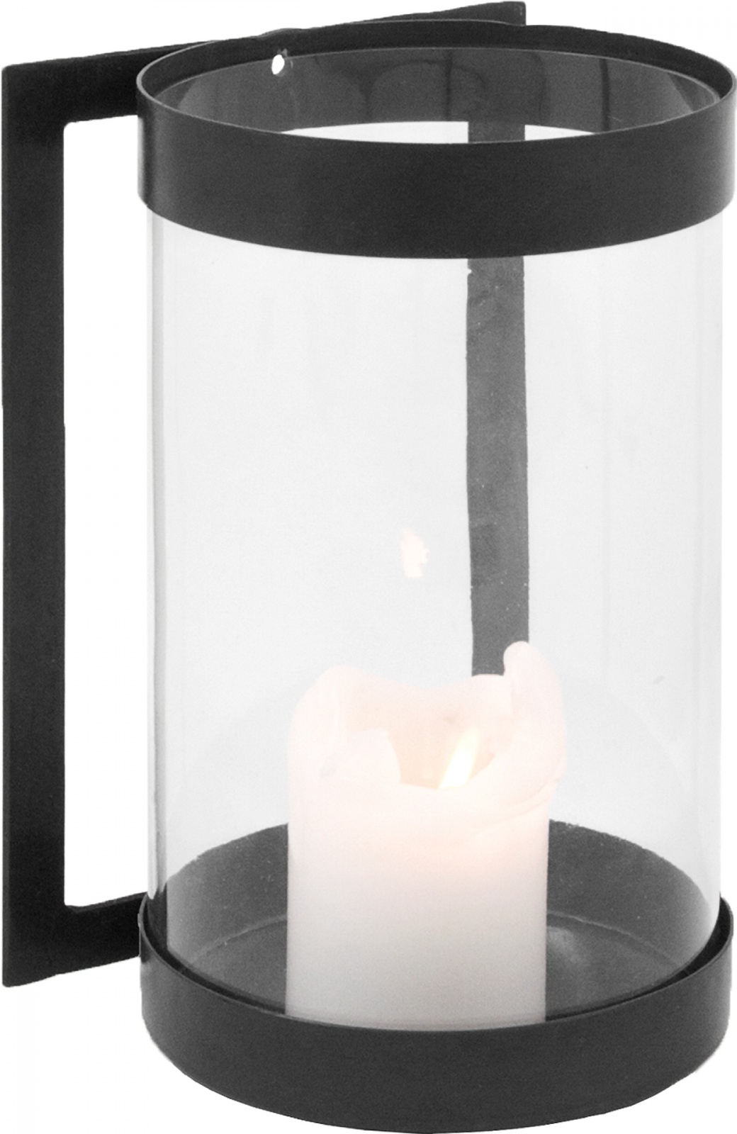 Lama lyslykt vegg, glass med sort metall oppe/nede H28 cm