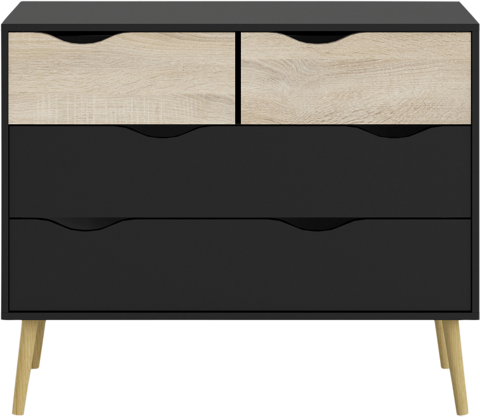 Aarhus kommode matt sort/eikefolie 2+2 skuffer