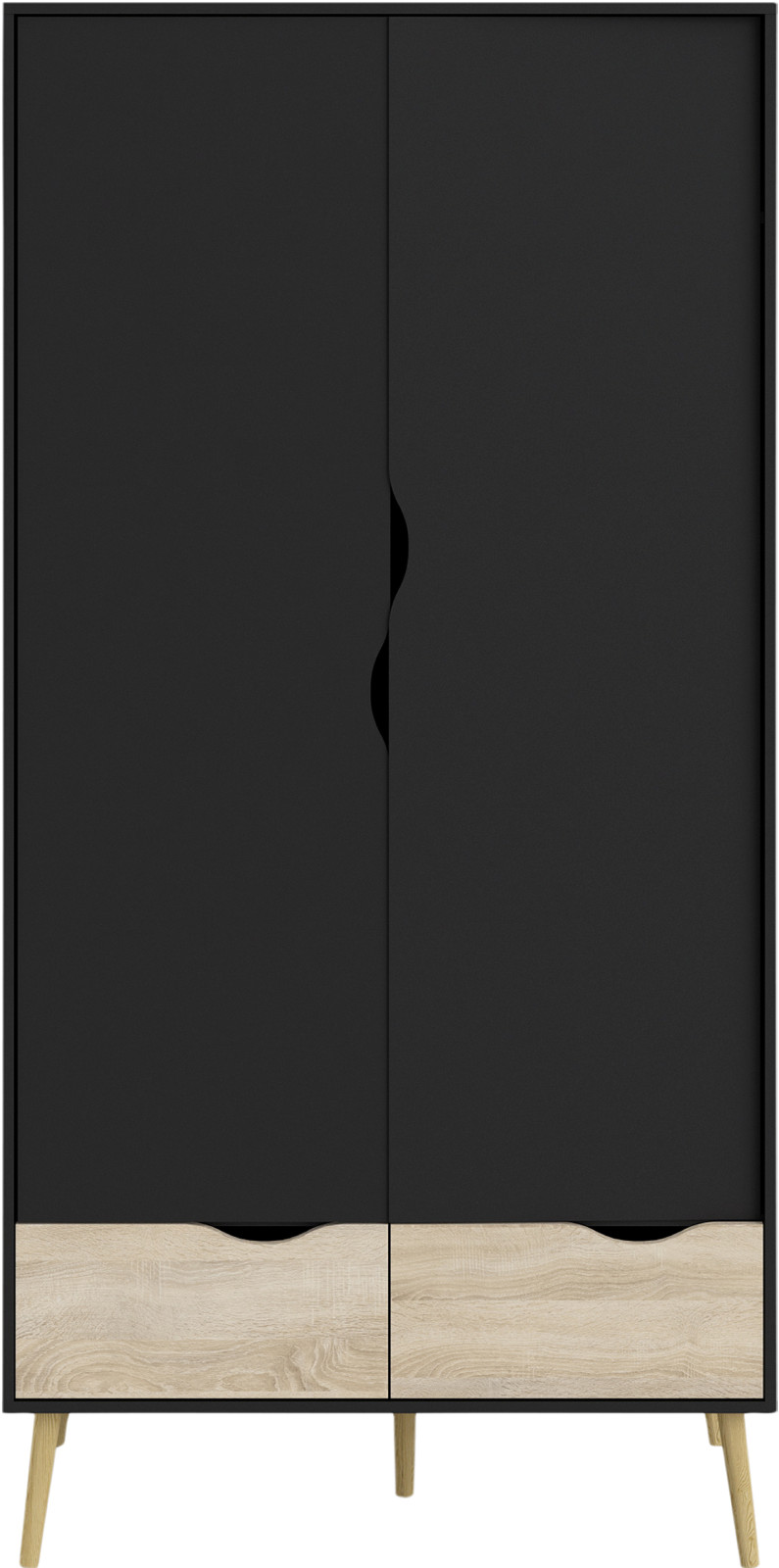 Aarhus garderobeskap matt sort/eikefolie 2 dører, 2 skuffer