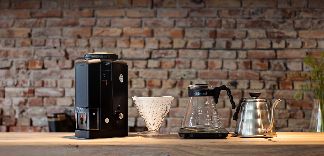 Different coffee equipment on a counter top