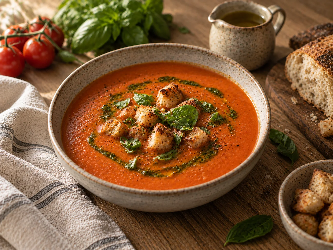 Roasted Tomato Soup with Basil Oil